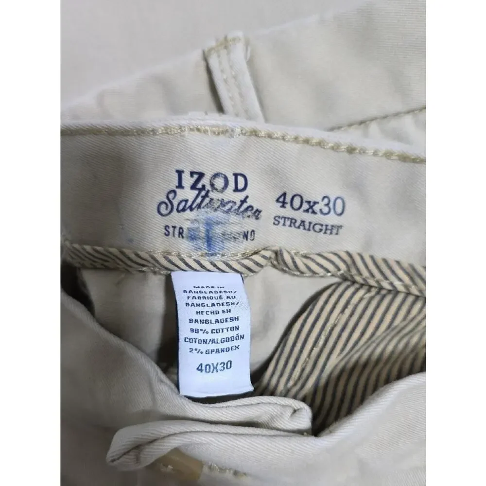 Izod Mens Sz 40X30 Straight Saltwater Khaki Chinos 2 Pair  Bundle